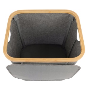 Coș de rufe pliabil 60L Jumi, gri natural, bambus și poliester, 40x33x45 cm