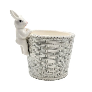Coș decorativ, pentru Paște, din porțelan, culoarea gri, 11x11x13 cm