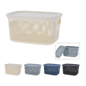 Coș depozitare cu capac din plastic perforat, 23×17×12 cm, Storage Solutions, alb