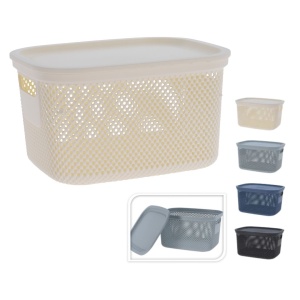 Coș depozitare cu capac, 6 L, din plastic perforat, Storage Solutions, alb