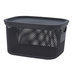 Coș depozitare cu capac, 6 L, din plastic perforat, Storage Solutions, gri închis