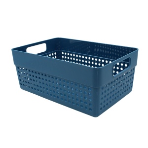 Coș depozitare plastic perforat 23x15x10 cm Storage Solutions, cu mânere, Albastru