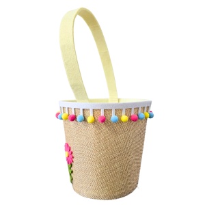 Coșuleț decorativ, de Paște, din poliester, 15 cm, model iepuaș cu floricele