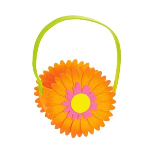 Coșuleț decorativ, pentru Paște, din fetru, model floricică portocalie, 14 cm