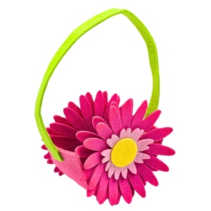 Coșuleț decorativ, pentru Paște, din fetru, model floricică roz, 14 cm