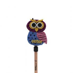 Creion figurină Bufniță albastră aripi roz 22cm