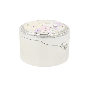 Cutie Bijuterii Rotundă 8 cm cu Fluture și Flori Colorate AZAY – Casetă Bijuterii Elegantă, Cutie Inel, Cadou Femei Premium cu Ambalaj