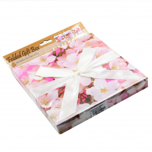 Cutie de cadou cu tissue paper, fundita decorativa si minifelicitare - Flori de cires