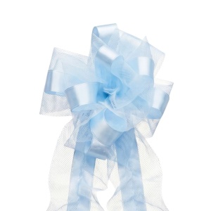 Decorative event bow, self-forming tulle, light blue