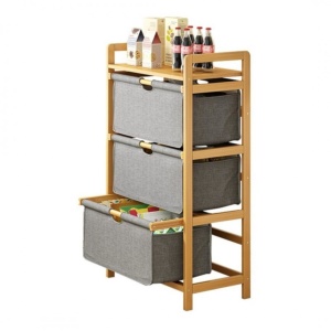 Dulap cu sertare din material Oxford, rafturi bambus, eCarla, 32x45x96 cm, SZ43