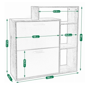 Dulap de pantofi cu 2 compartimente și bibliotecă laterală JUMI – Sonoma, 86x24x90 cm, PAL laminat