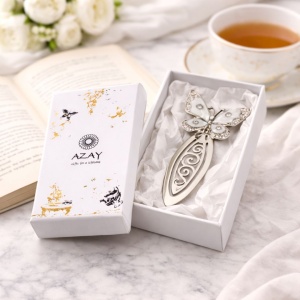 Elegant Metal Butterfly Bookmark with Crystals, 10.5 x 5.5 cm, Silver, Premium Gift for Women, AZAY
