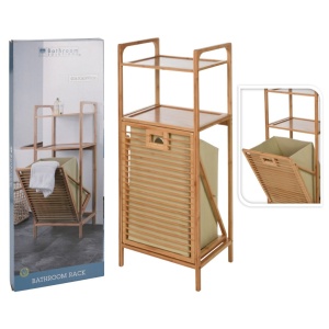 Etajeră Baie cu Coș Rufe – Bambus Natural – 40x30x95 cm – Bathroom Solutions