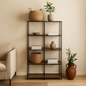 Etajeră cu 5 Rafturi – 78x30x170 cm | Cadru Metalic Negru & Polițe MDF Lemn | H&S Collection