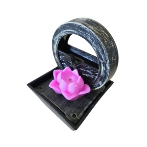 Fântână de interior, cu floare de lotus și cascadă zen – ambianță feng shui și lumină led