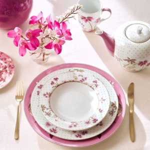 Farfurie adâncă, din porțelan, Pip Studio, Dots Gold Pink, 21.5 cm, colecția Jolie