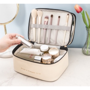 Geantă pentru cosmetice, pliabilă, cu două compartimente, crem