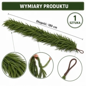 Ghirlandă decorativă, de Crăciun, crenguțe bogate de conifer artificial cu aspect natural, verde, 180 cm, WSN32