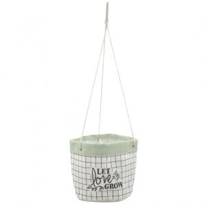 Ghiveci suspendat textil alb-verzuliu 17 cm - Img 1