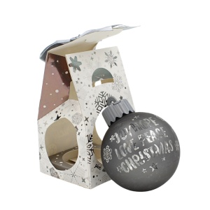 Glob de Crăciun, cu led, culoarea gri, mesaj „Joy • Hope • Love • Peace • Christmas"