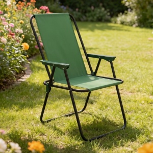 Green folding garden chair with high backrest, metal frame, max. 100 kg, 51x53x90 cm