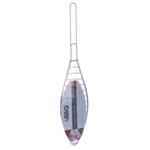 Gril pliabil pentru pește 42x9 cm – suport metalic cromat pentru grătar BBQ