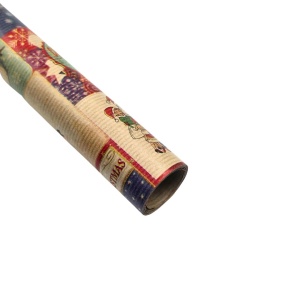 Hârtie kraft pentru ambalat cadouri, timbre cu elemente de Crăciun, 200x70 cm