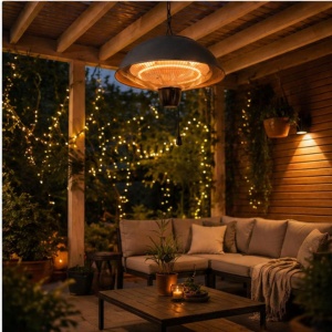 Încălzitor terasă suspendat 1500W, halogen, pentru exterior/interior – lampă încălzire tavan, IP24, montaj pe lanț