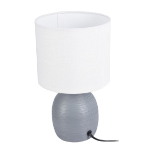 Lampă de masă decorativă cu abajur textil alb și bază ceramică gri, E14