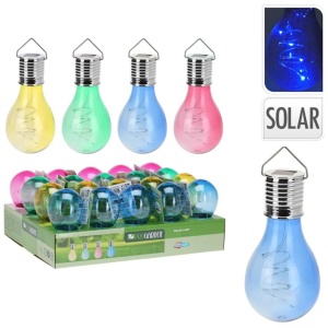 Lampă solară în formă de bec galben transparent, LED, pentru grădină, terasă și exterior