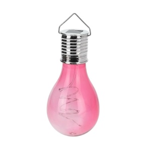 Lampă solară în formă de bec roz transparent, LED, pentru grădină, terasă și exterior