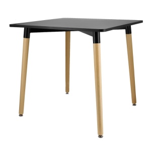 Masă pătrată Jumi, 80x80 cm, blat MDF negru, picioare lemn, stil scandinav