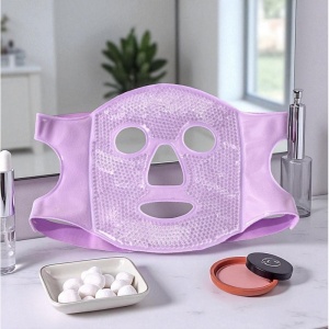 Mască facială cu gel dublu, răcoritoare și încălzitoare, pentru relaxare și îngrijirea pielii, mov, eCarla, AK22FIO