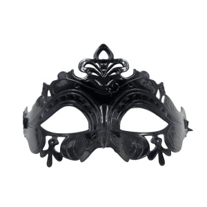 Mască neagră, tip venețiană, PartyDeco, 17×9 cm, model elegant pentru bal mascat, Halloween și petreceri tematice