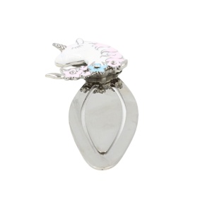 Semn de Carte Metalic Unicorn cu Cristale, 10.5 x 3 cm, Argintiu cu Detalii Roz, Cadou pentru Fete si Femei, AZAY