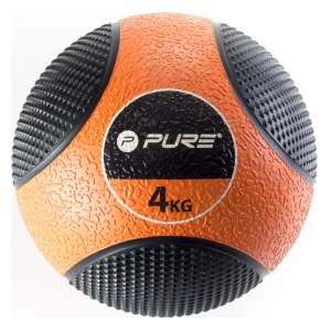 Minge medicinală 4 kg Pure 2 Improve – Portocaliu/Negru, din cauciuc, pentru antrenamente funcționale