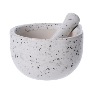 Mojar cu pistil 330 ml, Excellent Houseware, ceramică, alb terrazzo