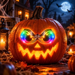Ochi decorativi luminoși pentru dovleac Halloween, model negru, LED multicolor cu schimbare de culori, Amscan