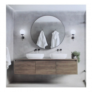 Oglindă de perete, ramă rotundă metalică, culoare neagră, 110cm