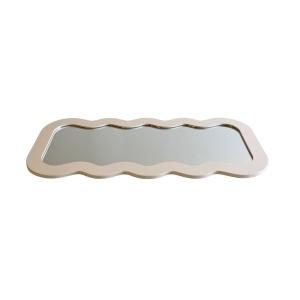 Oglindă decorativă cu ramă ondulată – 37x80 cm, sticlă + cadru MDF, bej