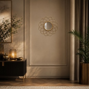 Oglindă decorativă de perete, ramă metalică, culoare aurie, 26 cm