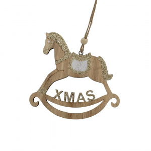 Ornament de Crăciun, din lemn - Balansoar căluț XMAS, crem - House of Seasons - Img 1