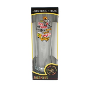 Pahar bere, 500 ml, mesaj funny “Viața e prea scurtă pentru a medita la pahare goale. Umple cu bere!"