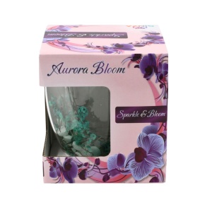 Pahar cu inserție de flori uscate verzi, hortensie și limonium, pereți dubli, sticlă borosilicată, 250 ml, Aurora Bloom