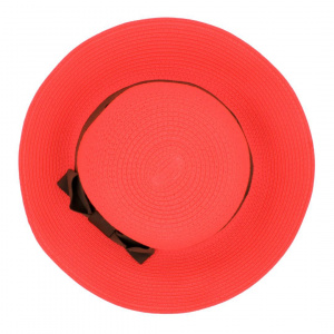 Pălărie de plajă damă Tiara, corai cu fundă maro, boruri largi, elegantă, ușoară și respirabilă, protecție solară, diametru 33 cm