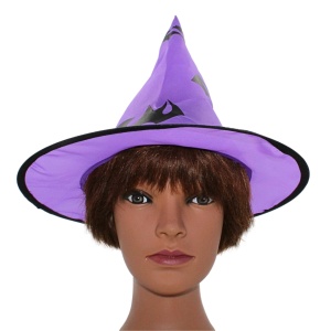 Pălărie de vrăjitoare, pentru Halloween, cu lilieci, culoarea mov