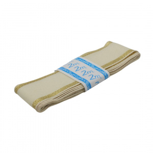Panglică textilă CREM AURIU dungulițe 38mm x 2m