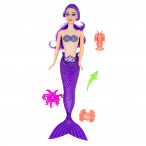 Papusa sirena mov cu accesorii animalute colorate