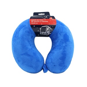 Pernă de călătorie, pentru adulți, culoare albastru, din spumă cu memorie, 30 cm