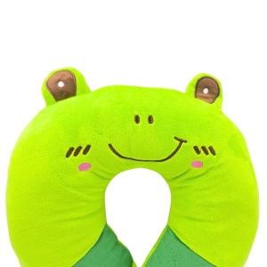 Pernă de călătorie, pentru copii, culoare verde, model broscuță, 31x29x8 cm